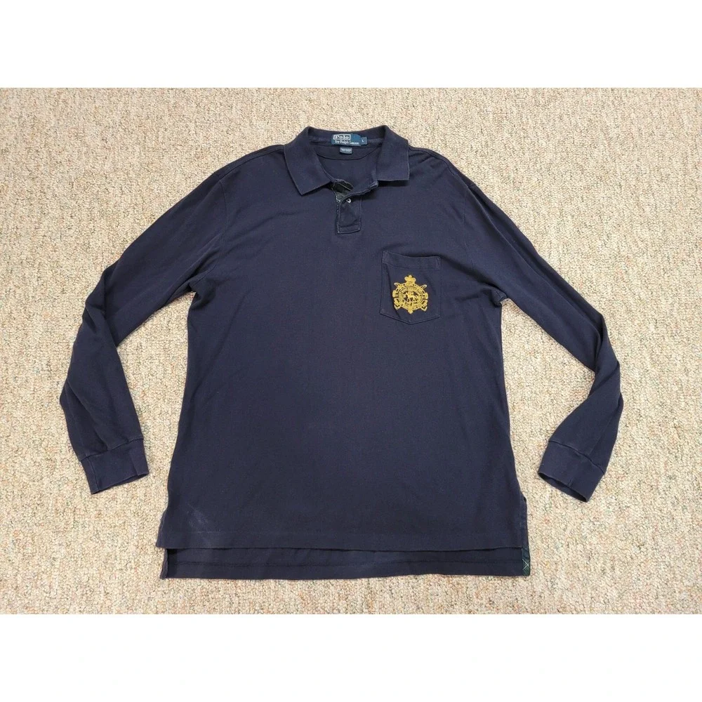 Ralph Lauren Polo Shirt Mens Large Blue Bleecker Crest Equestrian Pony Rugby